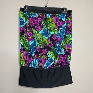 Carol Wior‎ Swim Top Size 18 Black Floral Strapless Or Strap Cup Underwire